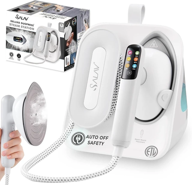 Main image of SALAV DuoPress Smart Deluxe Steam Station, Garment Steamer & Iron, 6ft Extra-Long Hose, Auto-Off Safety, Digital Display, 7 Steam Levels, 1.1L Water Tank, Dry Iron Mode & Steam Burst