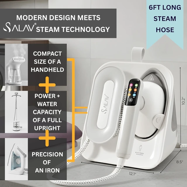Alt view image 3 of 7 - SALAV DuoPress Smart Deluxe Steam Station, Garment Steamer & Iron, 6ft Extra-Long Hose, Auto-Off Safety, Digital Display, 7 Steam Levels, 1.1L Water Tank, Dry Iron Mode & Steam Burst