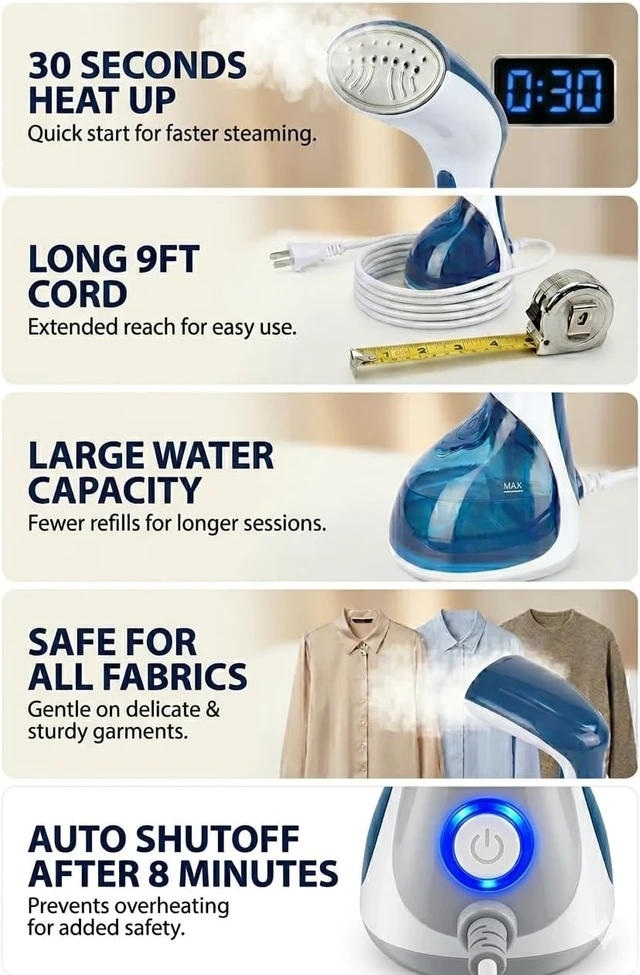 Alt view image 3 of 7 - Steamer for Clothes Handheld 1200W Fast Heat Up Portable Travel Garment Steamer Anti Leak Clothes Steamer with 240ml Water Tank Wrinkle Remover for Home and Travel