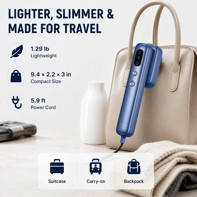 Alt view image 2 of 7 - Global Travel Steamer for Clothes, Dual Voltage 2-in-1 mini-Steamer & Iron