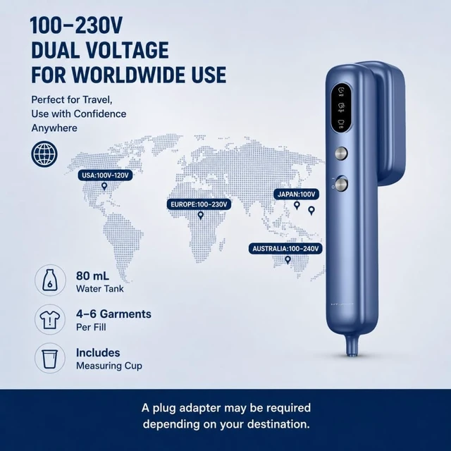 Alt view image 3 of 7 - Global Travel Steamer for Clothes, Dual Voltage 2-in-1 mini-Steamer & Iron