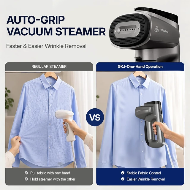 Alt view image 3 of 7 - GKJ Vacuum Steamer for Clothes, Handheld Clothes Steamer, 2in1 Steamer & Iron, Portable Travel Garment Steamer, Lightweight, for Quick Wrinkle Removal (110-120V Use)