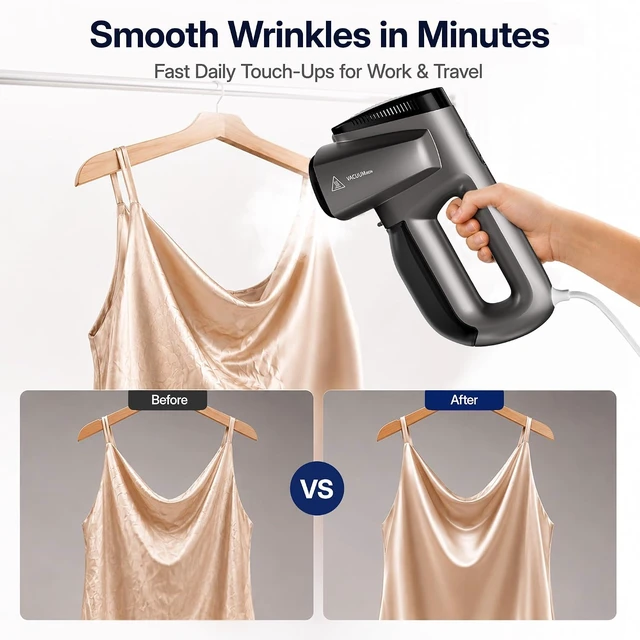 Alt view image 4 of 7 - GKJ Vacuum Steamer for Clothes, Handheld Clothes Steamer, 2in1 Steamer & Iron, Portable Travel Garment Steamer, Lightweight, for Quick Wrinkle Removal (110-120V Use)
