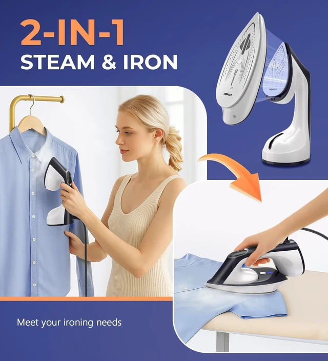 Alt view image 3 of 7 - Steam Iron for Clothes, 1600W 2-in-1 Iron & Steamer with Detachable Ceramic Soleplate, Converts from Steamer to in Seconds, Auto-Off, Self-Cleaning, Wrinkle Remover for All Fabrics