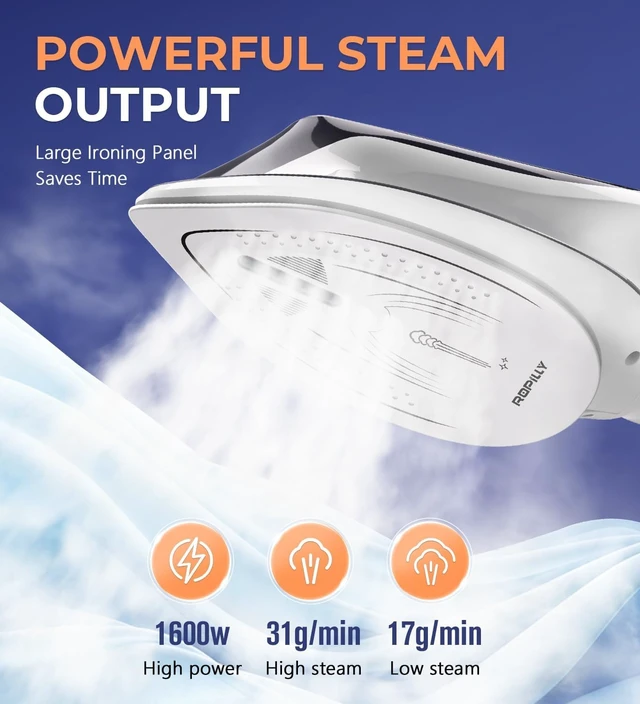 Alt view image 4 of 7 - Steam Iron for Clothes, 1600W 2-in-1 Iron & Steamer with Detachable Ceramic Soleplate, Converts from Steamer to in Seconds, Auto-Off, Self-Cleaning, Wrinkle Remover for All Fabrics
