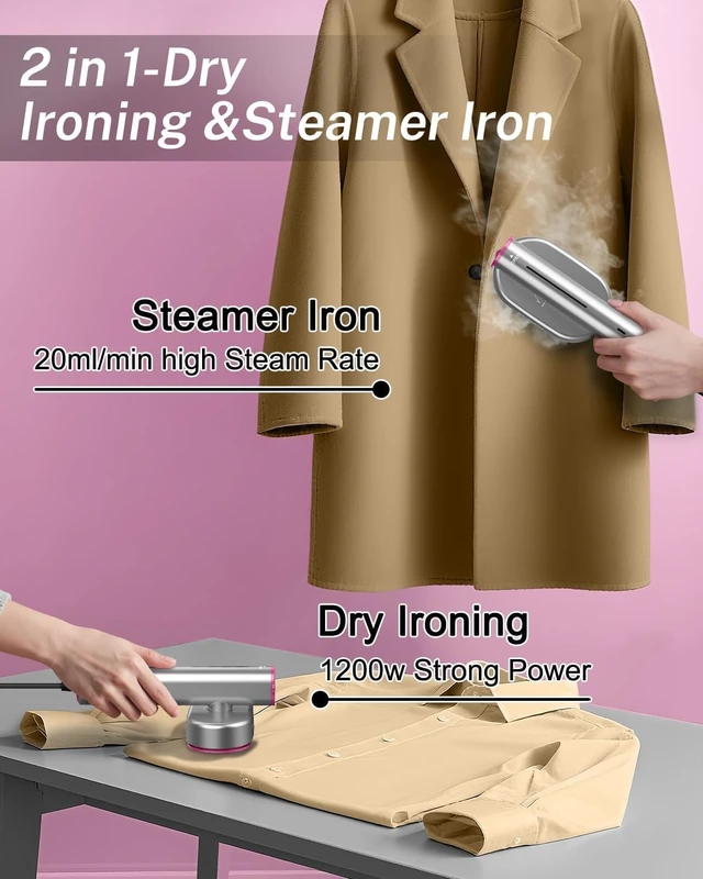 Alt view image 2 of 7 - ELORTI Portable Steamer for Clothes, Mini Travel Handheld Steamer 2 in 1-1200W Steam 10S, 90 Rotatable Handle, Foldable Lightweight Garment Steamer for Business Trip Vacation Cruise