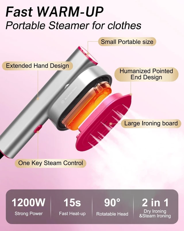 Alt view image 6 of 7 - ELORTI Portable Steamer for Clothes, Mini Travel Handheld Steamer 2 in 1-1200W Steam 10S, 90 Rotatable Handle, Foldable Lightweight Garment Steamer for Business Trip Vacation Cruise