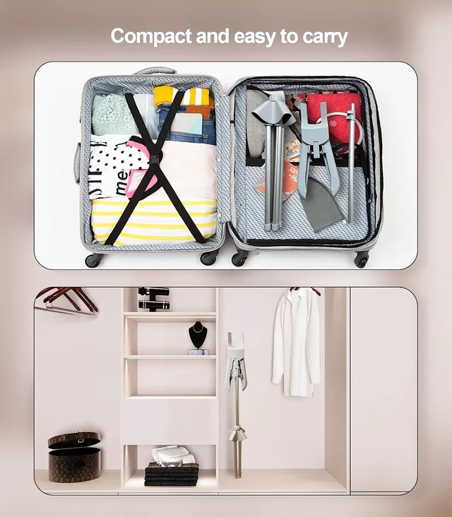 Alt view image 4 of 7 - Garment Steamer Hanger with Ironing Glove, Portable Steamer Rack for Clothes, Garment Rack for Steaming Clothes Adjustable Handheld Hanging Ironing Clothes Stand