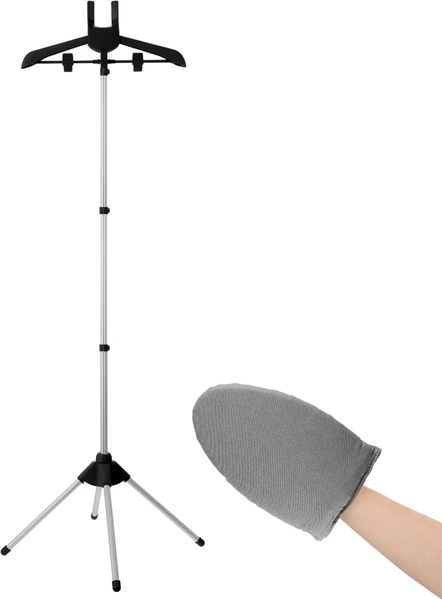 Alt view image 2 of 7 - Garment Steamer Rack & Garment Ironing Glove for Clothes,Adjustable Steamer Stand for Clothes,Adjustable Garment Hanger Standing,Foldable Iron stand with Ironing Glove for Steaming Clothes(32-63 Inch)