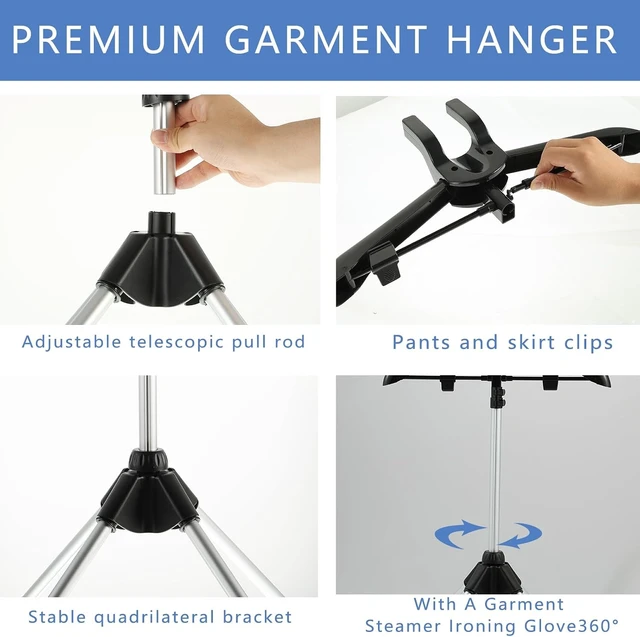 Alt view image 5 of 7 - Garment Steamer Rack & Garment Ironing Glove for Clothes,Adjustable Steamer Stand for Clothes,Adjustable Garment Hanger Standing,Foldable Iron stand with Ironing Glove for Steaming Clothes(32-63 Inch)