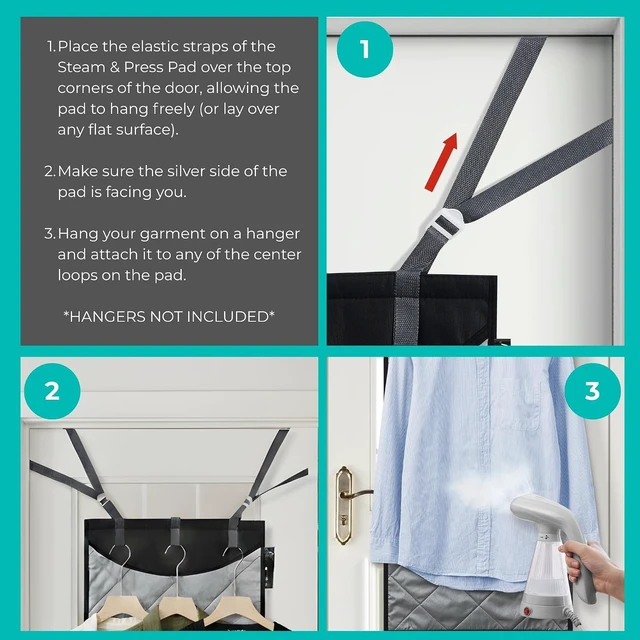 Alt view image 3 of 7 - True & Tidy XL Over the Door Protective Clothes Steamer Pad, Ironing and Press Pad, Helps Protect Surfaces While Garment Steaming, with 3 Hanger Hooks