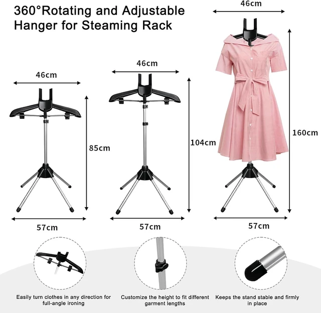 Alt view image 2 of 7 - Steaming Rack for Clothes Hanger for Steaming Clothes Telescopic Folding Clothes Steamer Rack Adjustable Garment Hanger with Ironing Gloves Clothing Fuzz Remover Portable for Travel & Home
