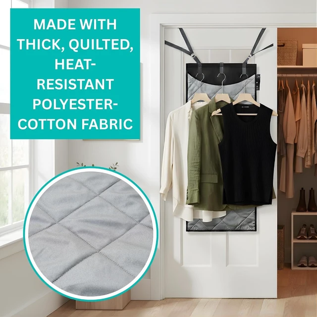 Alt view image 6 of 7 - True & Tidy XL Over the Door Protective Clothes Steamer Pad, Ironing and Press Pad, Helps Protect Surfaces While Garment Steaming, with 3 Hanger Hooks