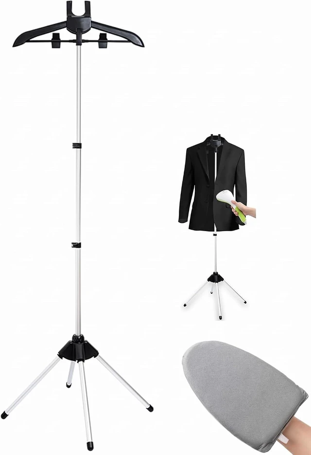 Main image of Foldable Garment Steamer Stand Accessory with Glove, Adjustable Support Rack for Suit, Shirt, Overcoat, Vest, Portable Travel Hanger for Bedroom, Cloakroom, Living room, Office,etc.