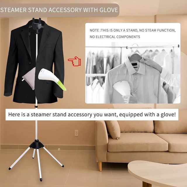 Alt view image 2 of 6 - Foldable Garment Steamer Stand Accessory with Glove, Adjustable Support Rack for Suit, Shirt, Overcoat, Vest, Portable Travel Hanger for Bedroom, Cloakroom, Living room, Office,etc.