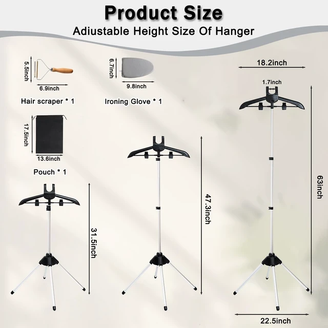 Alt view image 2 of 7 - Garment Steamer Stand Rack for Clothes with Stand, Folding Garment Steamer Iron Stand for Home & Travel Ironing, Height Adjustable Lightweight Steamer Holder with Heat-Resistant Ironing Gloves