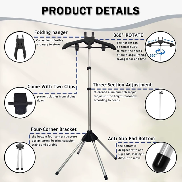 Alt view image 3 of 7 - Garment Steamer Stand Rack for Clothes with Stand, Folding Garment Steamer Iron Stand for Home & Travel Ironing, Height Adjustable Lightweight Steamer Holder with Heat-Resistant Ironing Gloves