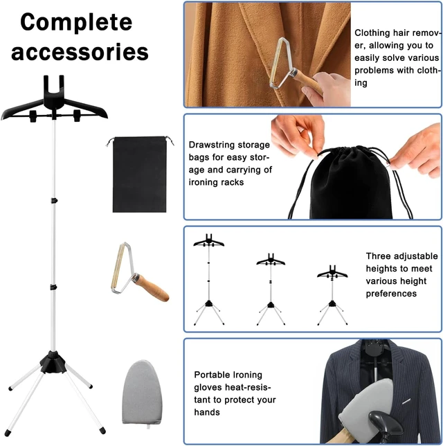 Alt view image 7 of 7 - Garment Steamer Stand Rack for Clothes with Stand, Folding Garment Steamer Iron Stand for Home & Travel Ironing, Height Adjustable Lightweight Steamer Holder with Heat-Resistant Ironing Gloves
