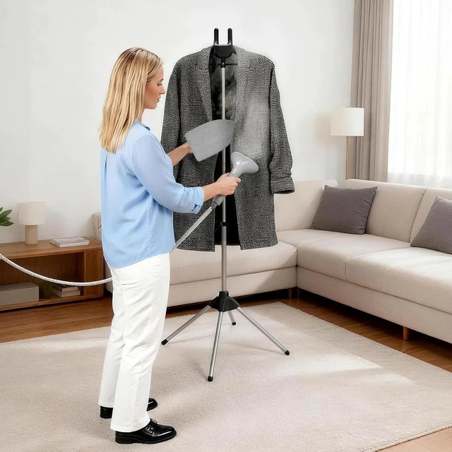 Alt view image 2 of 7 - Steamer Stand for Clothes with Ironing Gloves & Carrying Bag Portable Adjustable Garment Steamer Stand Handheld Steamer Hanger Rack for Travel Home, Black