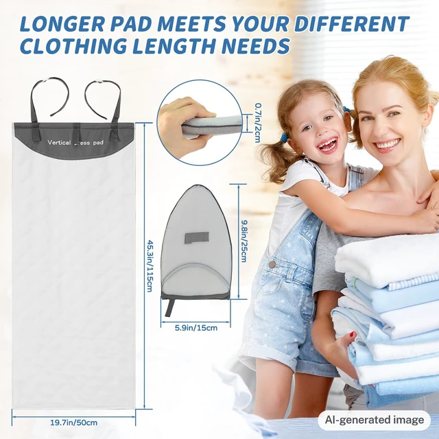 Alt view image 3 of 7 - Over The Door Press Pad, Vertical Mounted Clothes Steamer Shield with Protective Glove, Heatproof Mat for Handheld Garment Care Tools, Gray and White