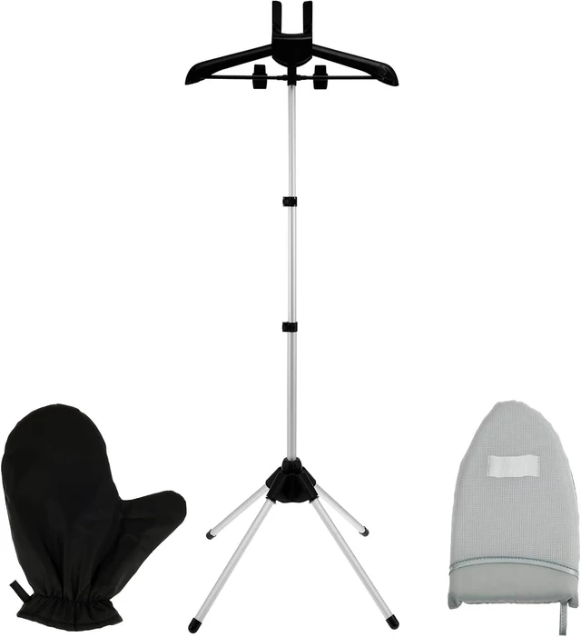 Main image of Garment Steamer Hanger with Ironing Glove, Telescopic Clothes Steamer Stand, Garment Hanger for Steaming Clothes, Steam Iron Stand Rack for Vest Overcoat Suit (Black)
