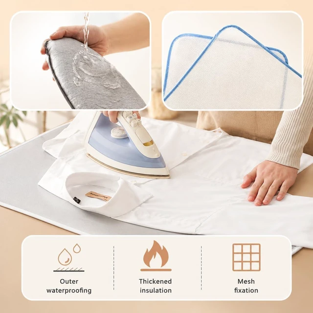 Alt view image 6 of 7 - WAYUTO Over Door Garment Steamer Travel Mat 22 x 47 Inches with Hook, Ironing Glove and Scorch Mesh Press Pad for Clothes Care, Hanging Ironing Mat for Laundry Room and Travel