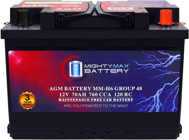 Main image of Mighty Max Battery MM-H6 Start and Stop Car BCI Group Size 48 12V 70 AH, 120RC, 760 CCA Rechargeable AGM Car Battery