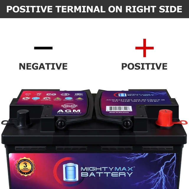 Alt view image 3 of 7 - Mighty Max Battery MM-H6 Start and Stop Car BCI Group Size 48 12V 70 AH, 120RC, 760 CCA Rechargeable AGM Car Battery