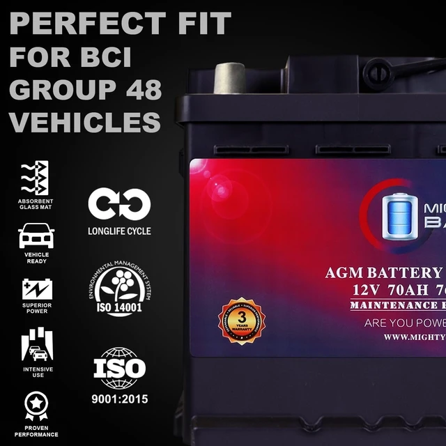 Alt view image 5 of 7 - Mighty Max Battery MM-H6 Start and Stop Car BCI Group Size 48 12V 70 AH, 120RC, 760 CCA Rechargeable AGM Car Battery