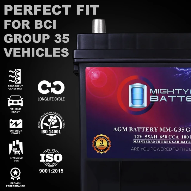 Alt view image 5 of 7 - Mighty Max Battery MM-G35 Start and Stop Car BCI Group Size 35 12V 55Ah, 100RC, 650 CCA Rechargeable AGM Car battery