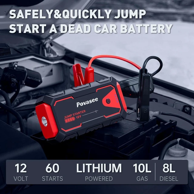 Alt view image 2 of 7 - Povasee Jump Starter 5000A Car Jumper Starter, Model A30 12V Jump Box for Car Battery up to 10L Gas or 8L Diesel Engine Battery Jumper Starter Portable with USB Dual Output/LED Light/Storage Case
