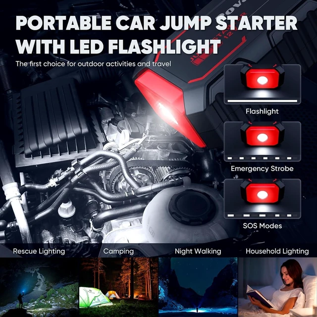 Alt view image 5 of 7 - Povasee Jump Starter 5000A Car Jumper Starter, Model A30 12V Jump Box for Car Battery up to 10L Gas or 8L Diesel Engine Battery Jumper Starter Portable with USB Dual Output/LED Light/Storage Case