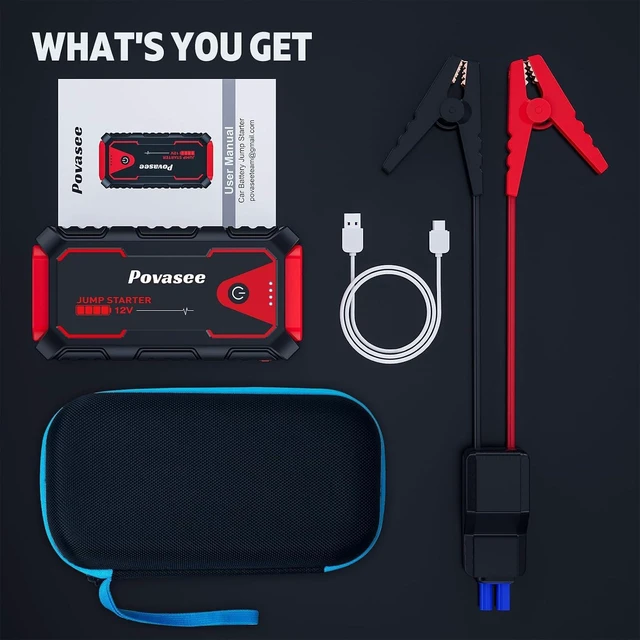 Alt view image 6 of 7 - Povasee Jump Starter 5000A Car Jumper Starter, Model A30 12V Jump Box for Car Battery up to 10L Gas or 8L Diesel Engine Battery Jumper Starter Portable with USB Dual Output/LED Light/Storage Case