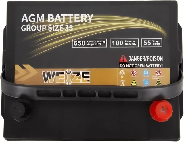 Alt view image 4 of 5 - Weize Platinum AGM Battery BCI Group 35 Automotive Battery, 100RC, 650CCA, 36 Months Warranty, Dimensions 9.06" L x 6.89" W x 8.82" H