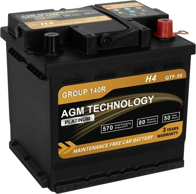 Main image of Platinum AGM Car Battery Group Size 140R H4, 12V 50Ah, 570 CCA, 80 RC, Rechargeable Start-Stop Automotive Battery with 36-Month Warranty