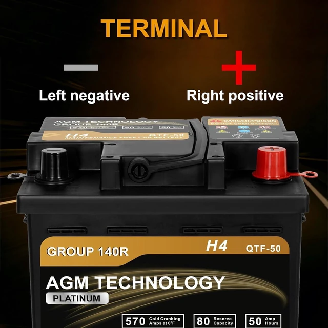 Alt view image 3 of 7 - Platinum AGM Car Battery Group Size 140R H4, 12V 50Ah, 570 CCA, 80 RC, Rechargeable Start-Stop Automotive Battery with 36-Month Warranty