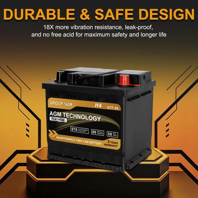Alt view image 5 of 7 - Platinum AGM Car Battery Group Size 140R H4, 12V 50Ah, 570 CCA, 80 RC, Rechargeable Start-Stop Automotive Battery with 36-Month Warranty
