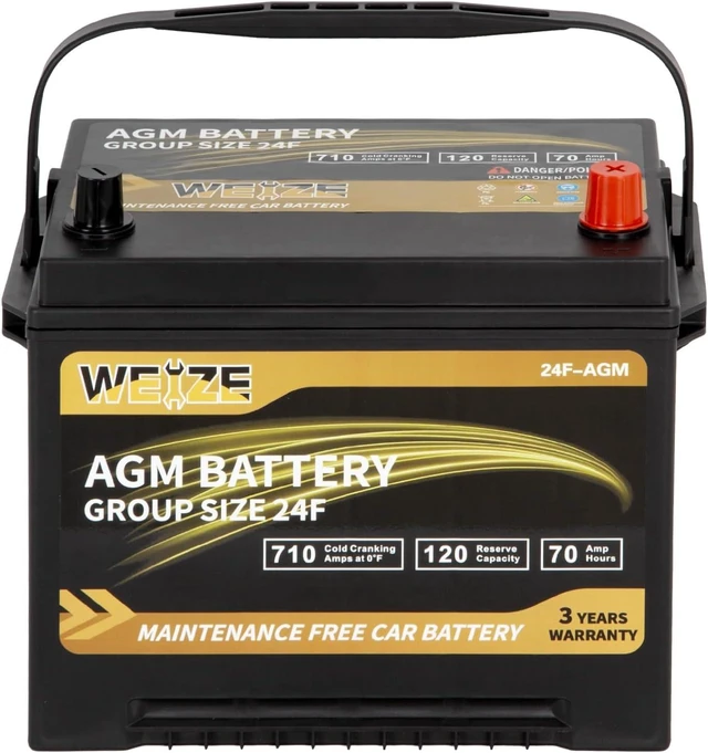 Main image of Weize Platinum AGM Battery BCI Group 24F Automotive Battery, 120RC, 710CCA, 36 Months Warranty, Dimensions 10.75" L x 6.81" W x 8.98" H