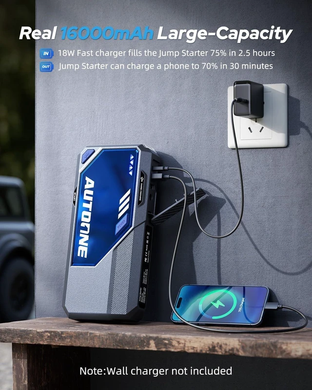Alt view image 3 of 7 - AUTOONE M4 Jump Starter 8000A Car Battery Jumper Starter Portable, 12V Jump Pack (All Gas/12L Diesel) Jump Box for Car Battery with Built-in Booster, Storage Case, LED Light, Jumper Cables