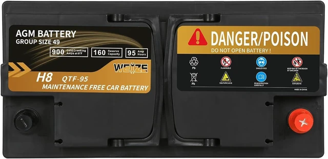 Alt view image 3 of 6 - Weize Platinum AGM Battery BCI Group 49-12v 95ah H8 Size 49 Automotive Battery, 160RC, 900CCA, 36 Months Warranty, Dimensions 13.9" L x 6.89" W x 7.48" H