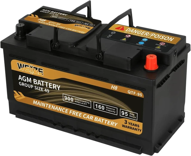 Alt view image 5 of 6 - Weize Platinum AGM Battery BCI Group 49-12v 95ah H8 Size 49 Automotive Battery, 160RC, 900CCA, 36 Months Warranty, Dimensions 13.9" L x 6.89" W x 7.48" H