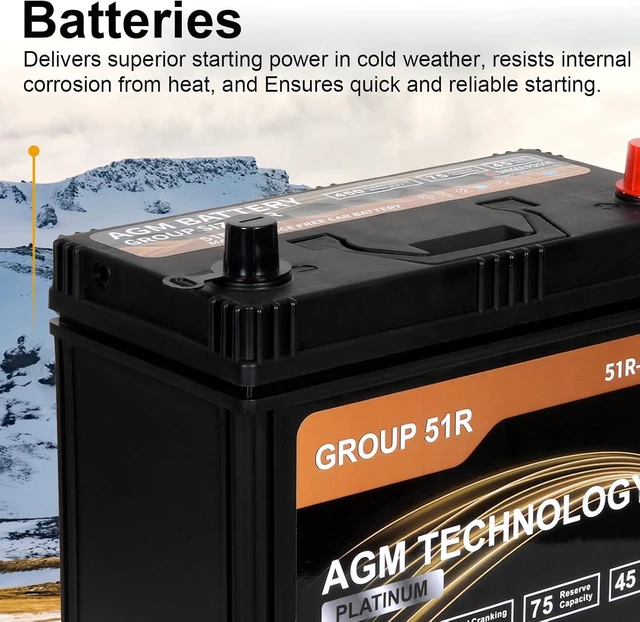Alt view image 4 of 7 - Weize Platinum AGM Battery BCI Group 51R Automotive Battery, 12V 45Ah, 75RC, 450CCA, 36 Months Warranty, Replacement for Car, SUV