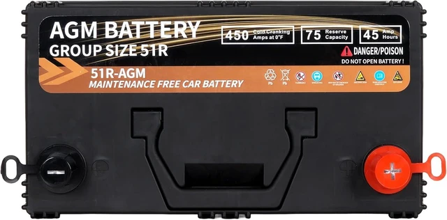 Alt view image 6 of 7 - Weize Platinum AGM Battery BCI Group 51R Automotive Battery, 12V 45Ah, 75RC, 450CCA, 36 Months Warranty, Replacement for Car, SUV