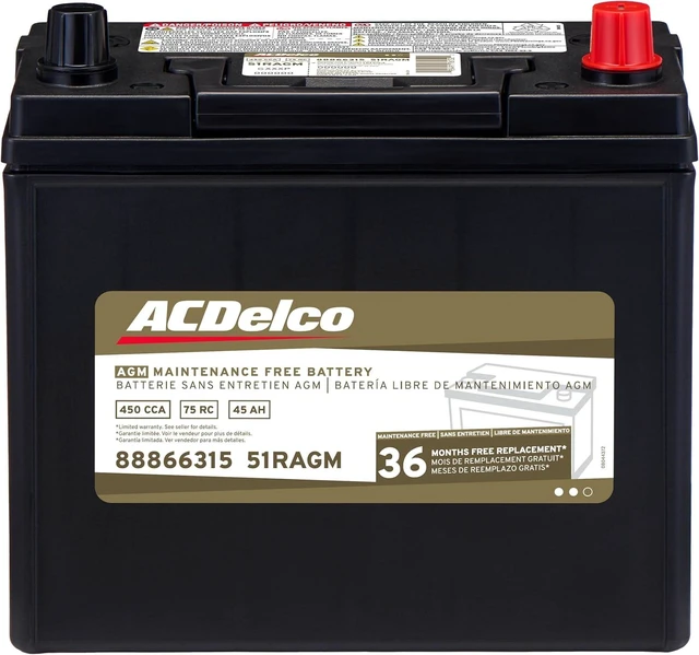 Main image of ACDelco Gold 51RAGM (88866315) 36 Month Warranty AGM BCI Group 51R Car Battery