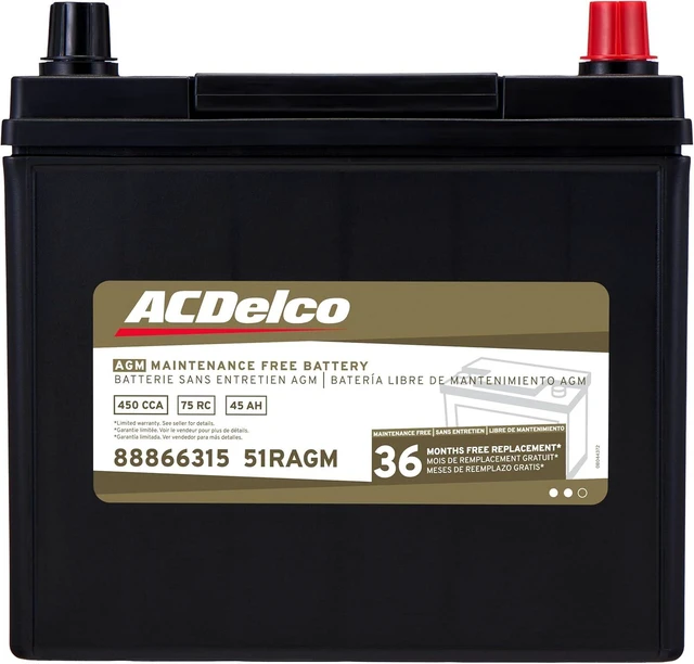Alt view image 7 of 7 - ACDelco Gold 51RAGM (88866315) 36 Month Warranty AGM BCI Group 51R Car Battery