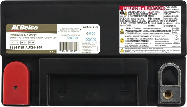 Alt view image 4 of 6 - ACDelco Gold AUX14-200 (88866185) 36 Month Warranty Auxiliary AGM 200 CCA Battery