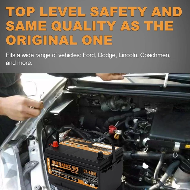Alt view image 3 of 7 - Autocessking Group Size 65 Start and Stop AGM Automotive Car Battery, 12V 70Ah, 750 CCA, 120 RC, 36 Months Warranty