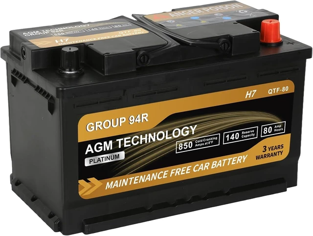 Main image of Platinum AGM Car Battery Group Size 94R H7, 12V 80Ah, 850 CCA, 140 RC, Rechargeable Start-Stop Automotive Battery with 36-Month Warranty