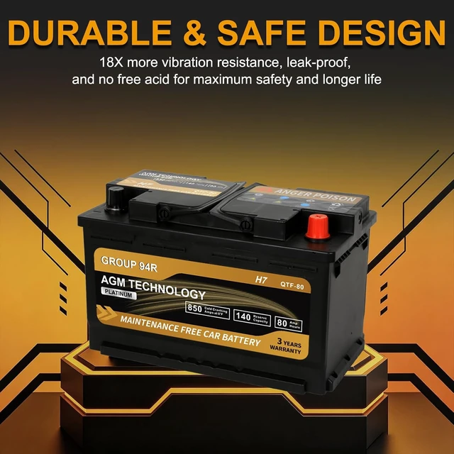 Alt view image 5 of 7 - Platinum AGM Car Battery Group Size 94R H7, 12V 80Ah, 850 CCA, 140 RC, Rechargeable Start-Stop Automotive Battery with 36-Month Warranty