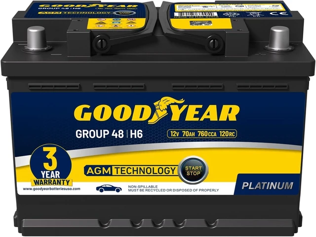 Main image of Goodyear 48-H6-AGM BCI Group Size 48 12V 70 AH, 120RC, 760 CCA Platinum series Rechargeable AGM Maintenance Free Automotive Battery